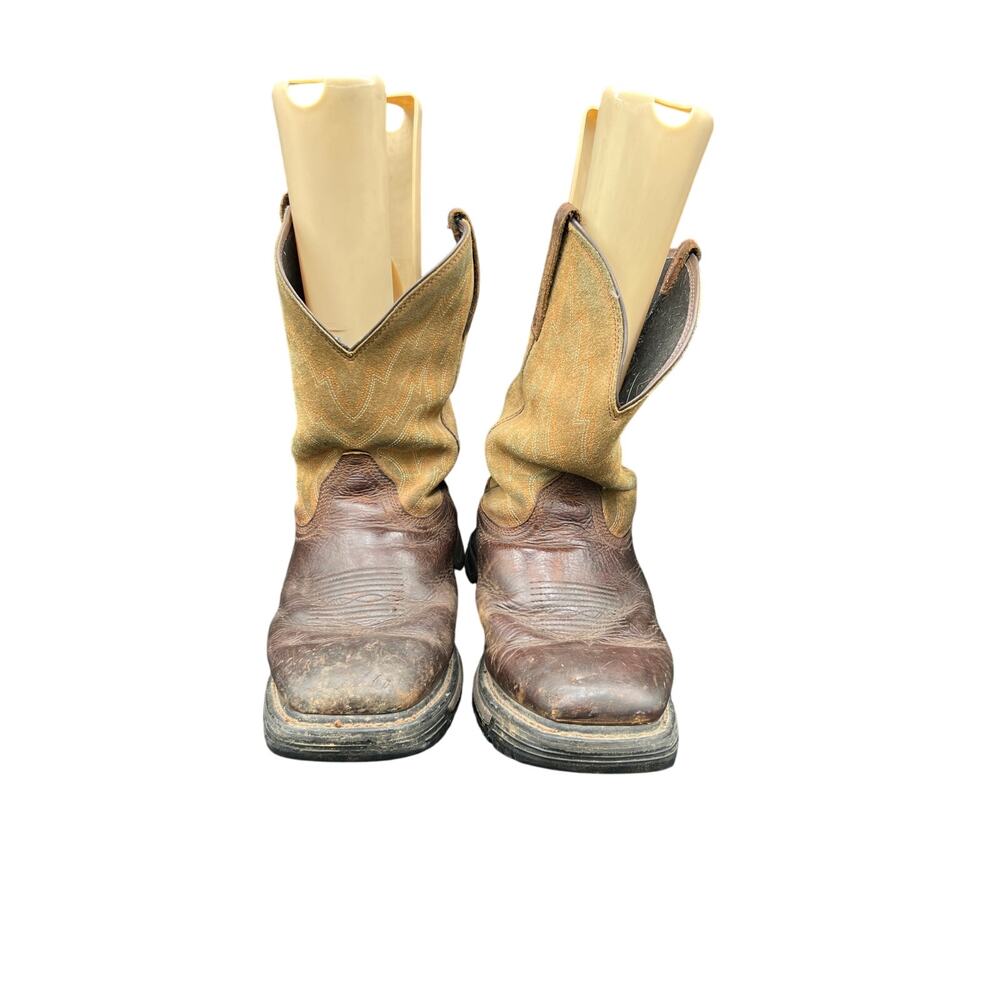 🤠 Ariat Work men 10.5EE Brown Leather Cowboy Boots – Pull-On Square Toe - Picture 2 of 8